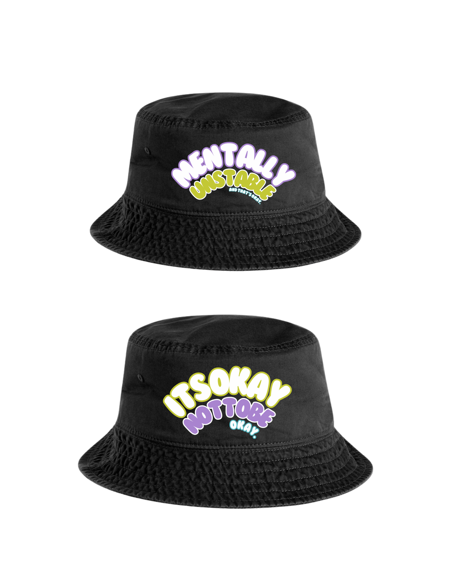 Embroidered Quote Bucket Hat - Stone Black