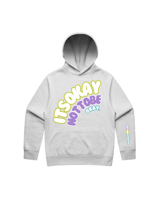 GREY It's Okay Puff Print Hoodie - White Greyscale