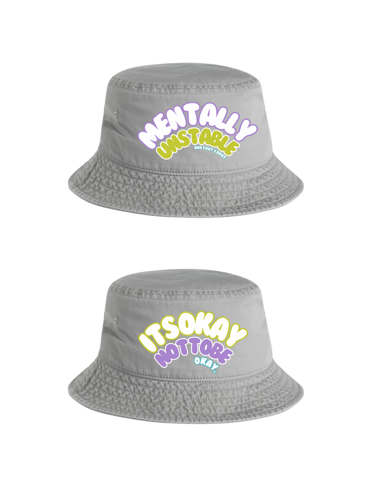 Embroidered Quote Bucket Hat - Ash Grey