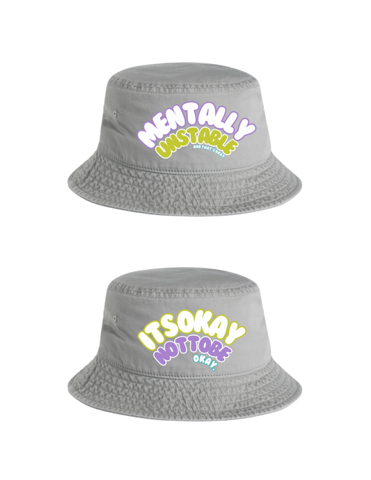 Embroidered Quote Bucket Hat - Ash Grey
