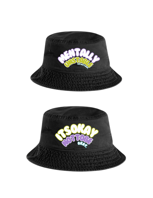 Embroidered Quote Bucket Hat - Stone Black